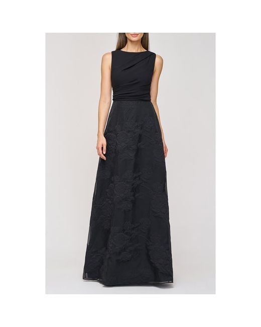 JS Collections Blue Valery Mixed Media Sleeveless Gown
