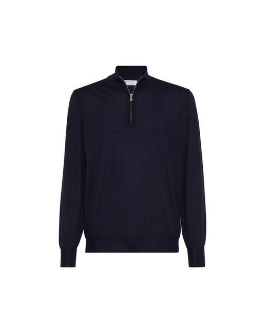 Brunello Cucinelli Blue Sweater With Half Zipper for men