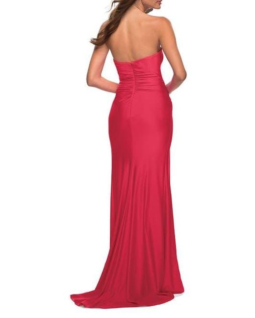 La Femme Women's Red Neon Strapless Sweetheart Jersey Evening Dress -  www.stlouis.ac.tz