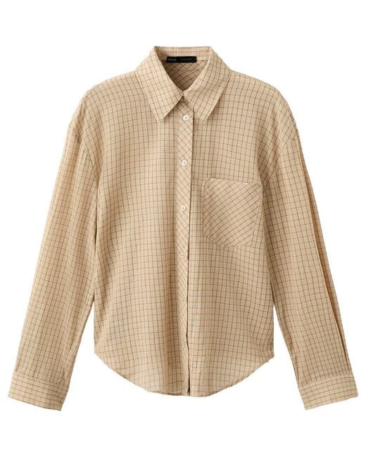 Mango Natural Checkered Cotton Button-Up Shirt