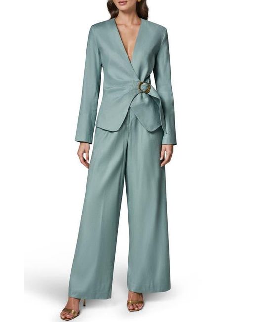 Donna Karan Blue Linen Blend Wrap Jacket