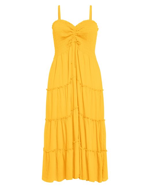 City Chic Yellow Alisa Smocked Sleeveless Maxi Dress