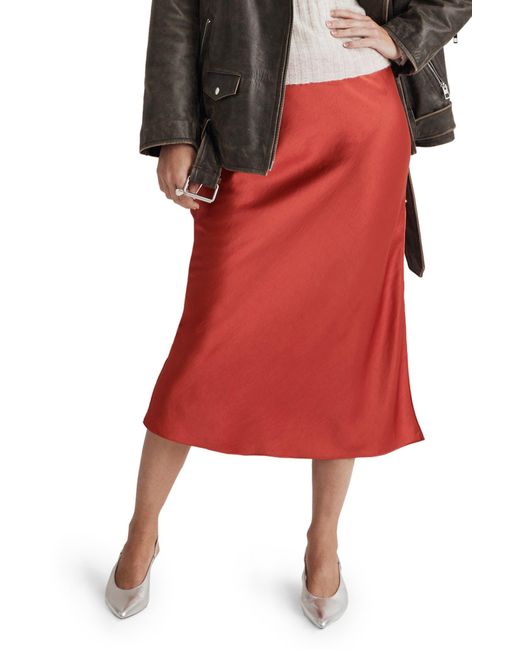 Madewell Red Layton Midi Slip Skirt