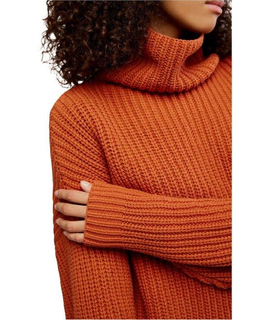 Free People Orange Swim Too Deep Turtleneck Sweater