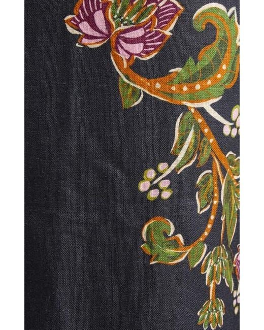 Farm Rio Black Ravenala Floral Short Sleeve Midi Dress