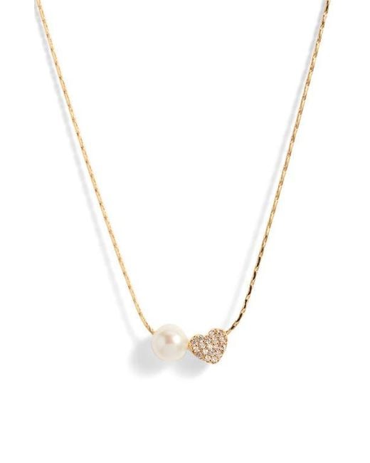 Nordstrom Metallic Demi Fine Heart & Freshwater Pearl Duo Pendant Necklace