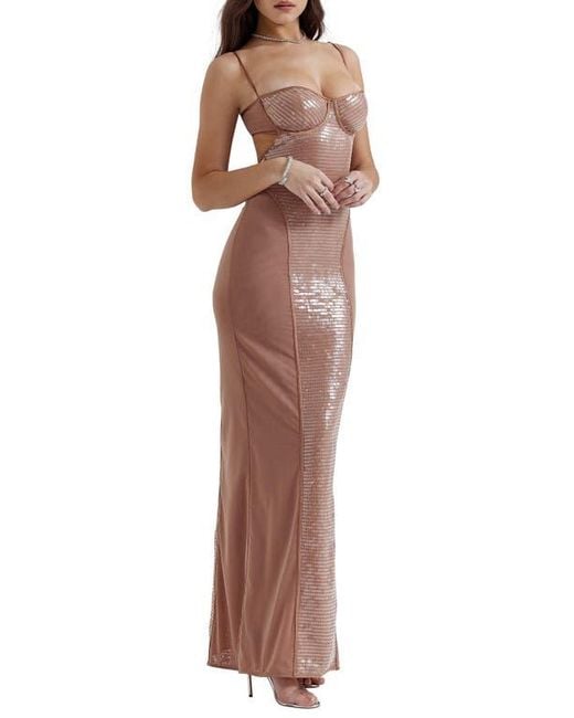 House Of Cb Bonita Sequin Cutout Maxi Cocktail Dress in Brown | Lyst House Of Cb Bonita Sequin Cutout Maxi Cocktail Dress in Brown | Lyst
