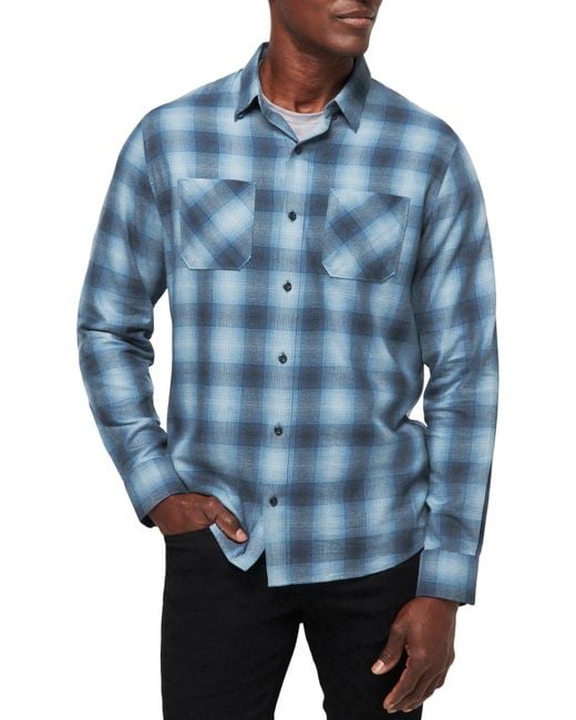 Travis Mathew Blue Cloud Plaid Flannel Button-up Shirt for men