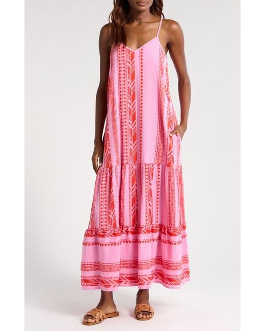 Elan Pink Embroidered Tiered Cotton Blend Cover-Up Maxi Dress