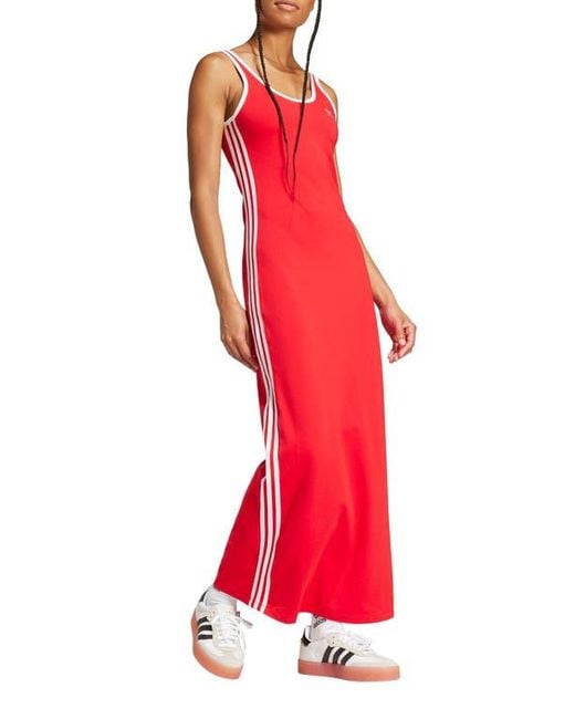 Adidas Originals Red Adicolor 3-Stripes Maxi Dress