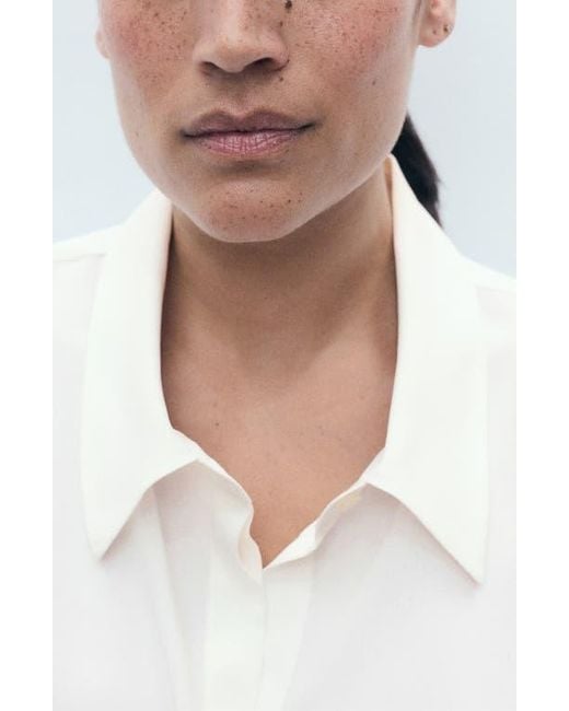 Mango White Print Button-Up Shirt