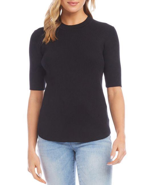 Karen Kane Rib Short Sleeve Sweater in Black | Lyst