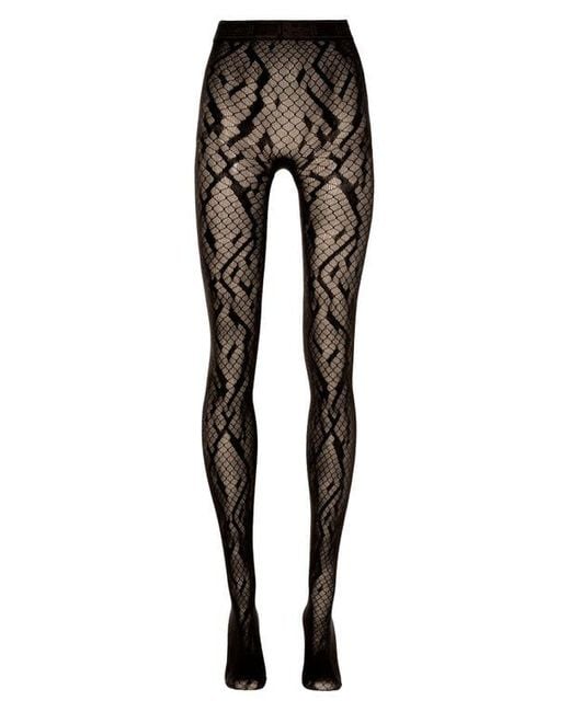Wolford Black Python Print Net Tights