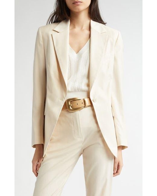 Eleventy Natural Pinstripe One-Button Stretch Virgin Wool Blend Blazer