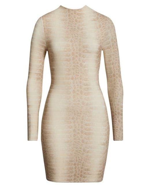Naked Wardrobe Natural Leopard Print Long Sleeve Body-Con Minidress