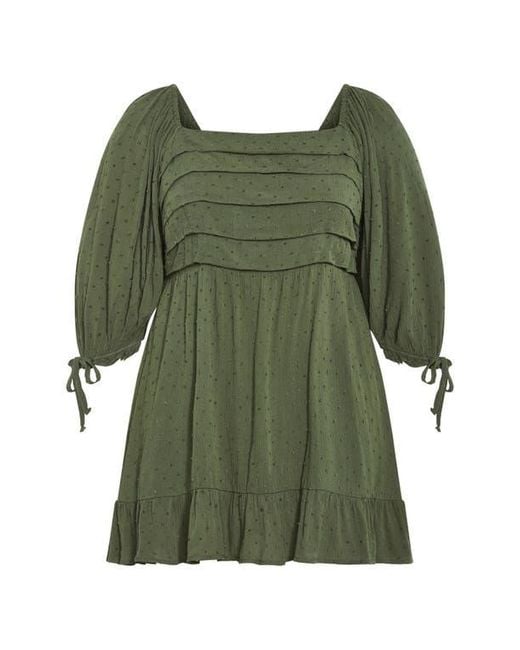 City Chic Women's Green Arden Pleated Clip Dot Minidress