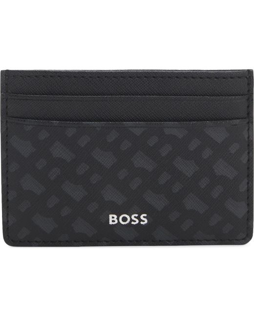 HUGO Men's Black Zair Bonded Leather Card Holder