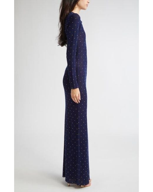 Rabanne Blue Studded Long Sleeve Wool Knit Dress