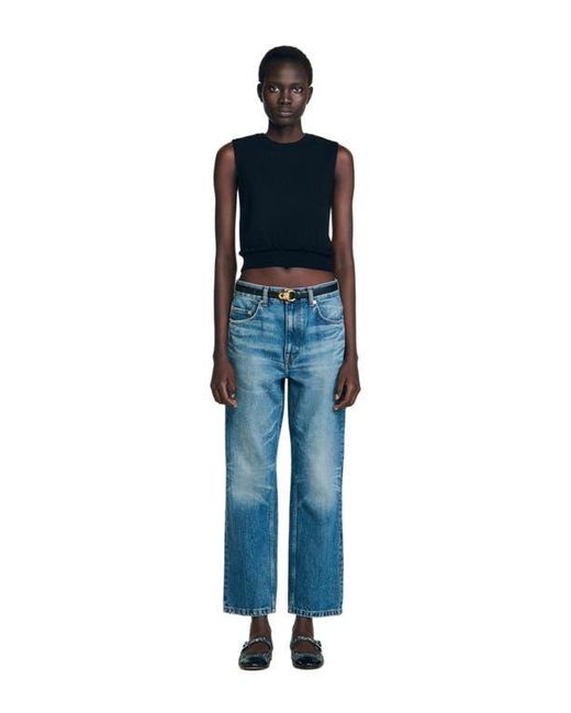 Sandro Blue Ruffled Cropped Sweater