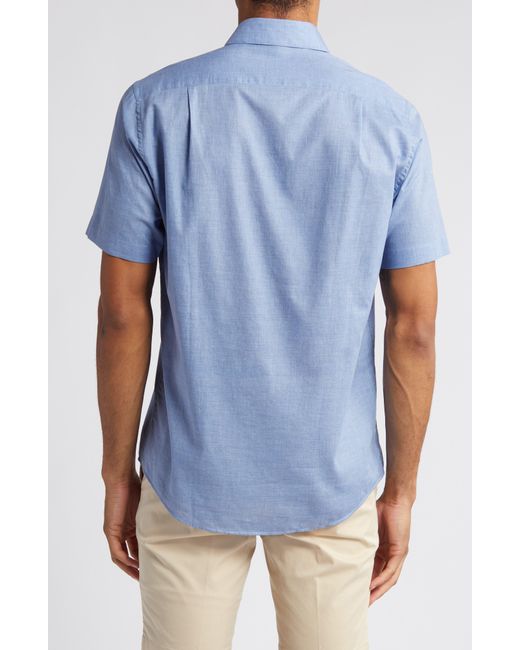 Scott Barber Blue Heathered Chambray Short Sleeve Button-up Shirt for men