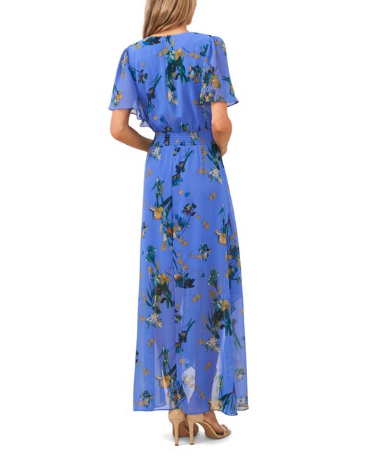 Cece Blue Floral Handkerchief Hem Dress