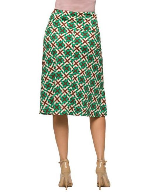 24seven Comfort Apparel Green Maternity Geometric Print Elastic Waist Knee Length Skirt