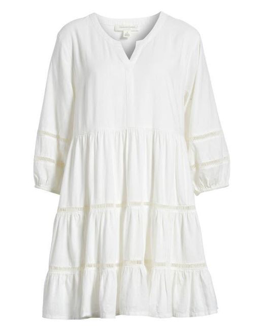 Treasure & Bond White Ladder Stitch Accent Linen Blend Tiered Minidress