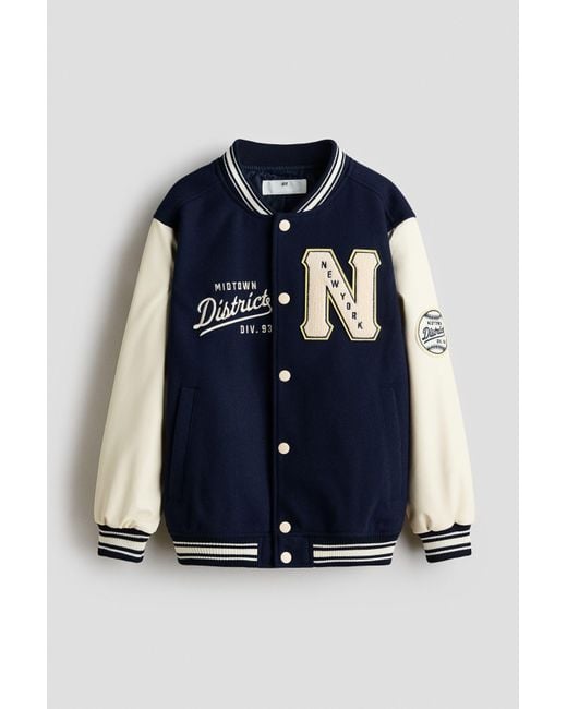 H&M Blue Appliquéd Baseball Jacket for men
