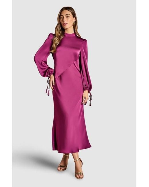 Coast Women's Pink Blouson Sleeve Satin Midi Dress Coast Women's Pink Blouson Sleeve Satin Midi Dress