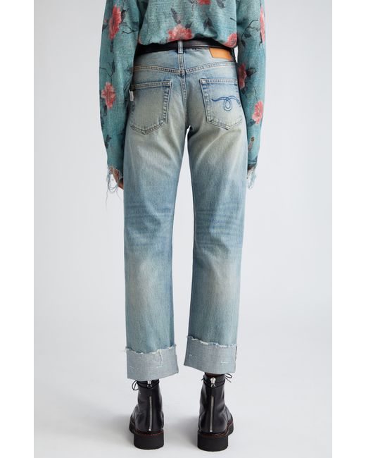 R13 Blue Distressed Cuff Hem Straight Leg Boy Jeans