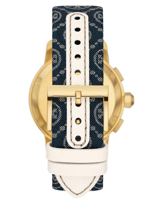 Tory Burch The T-monogram Chronograph Textile Strap Watch in Gray | Lyst
