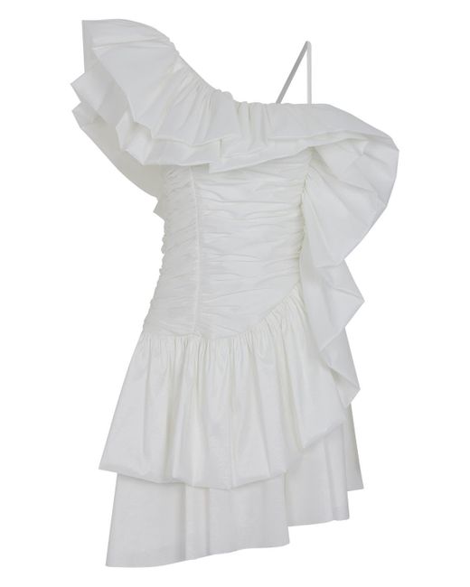 Nocturne White One Shoulder Draped Taffeta Dress