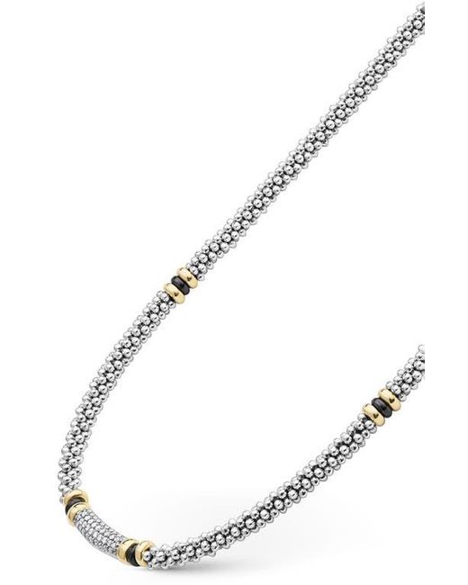 Lagos Metallic Two-Tone Ceramic Caviar Diamond Necklace