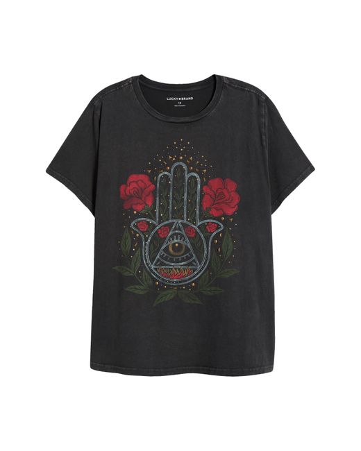 Lucky Brand Black Rose Hamsa Embellished Cotton Graphic T-shirt