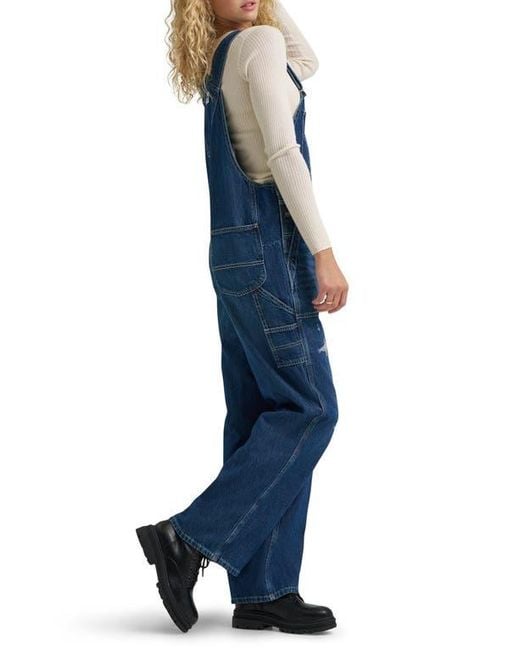 Lee Jeans Blue Distressed Relaxed Denim Overalls