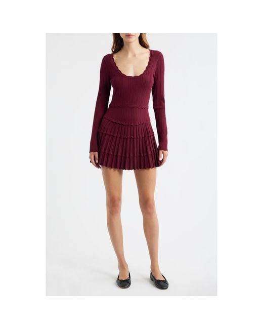 LoveShackFancy Red Long Sleeve Pointelle Sweater Minidress