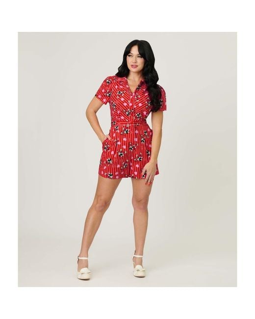 Unique Vintage Red Button Front Romper