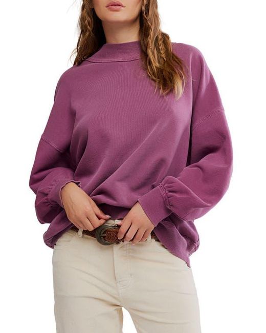 Free People Purple Palm Springs Mock Neck Cotton Fleece Sweatshirt