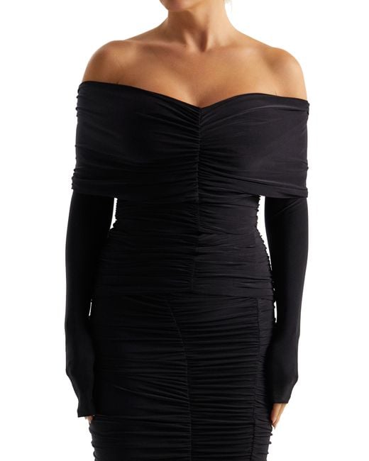 Naked Wardrobe Black Hourglass Ruched Off The Shoulder Jersey Top