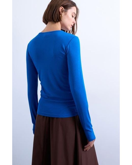 TOPSHOP Blue Long Sleeve Rib Top