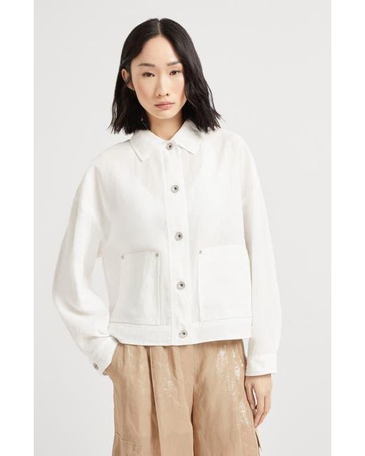 Brunello Cucinelli White Organza Outerwear Jacket With Monili