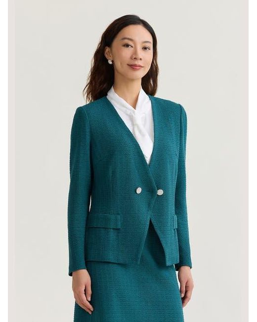 Misook Green Tailored Two-Button Crossover Knit Jacket