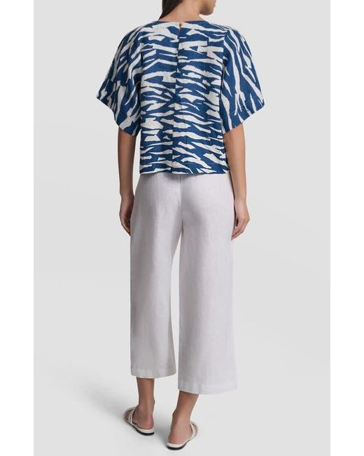 DKNY Blue Pattern Boxy Linen Top