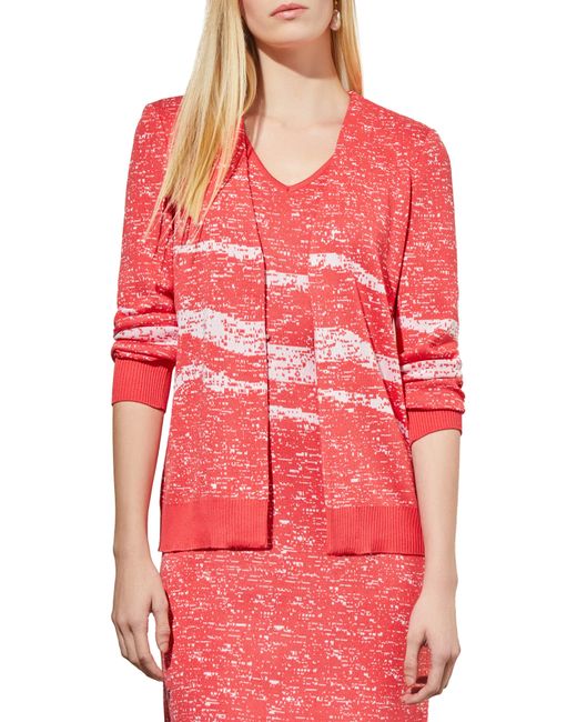 Ming Wang Red Abstract Stripe Knit Jacket
