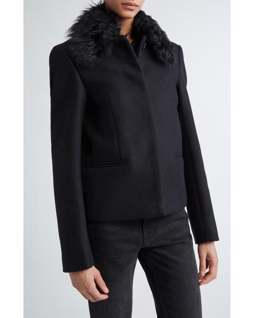 Totême  Black Wool Blend Jacket With Removable Genuine Shearling Collar