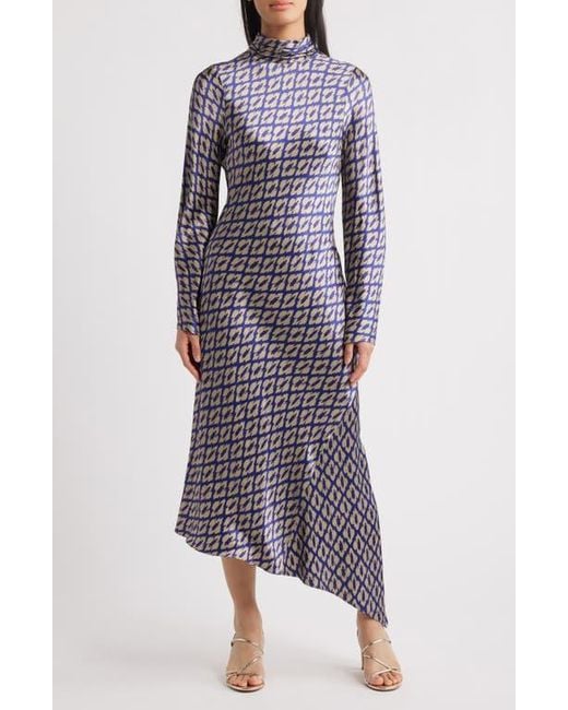 Santi Purple Neena Ikat Print Long Sleeve Asymmetric Cocktail Dress With Dupatta