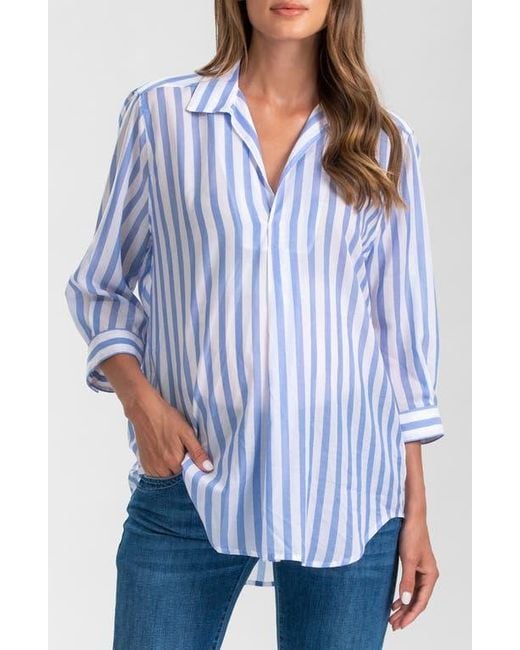 PIETRO BRUNELLI MATERNITY Women's Blue Long Sleeve Johnny Collar Shirt