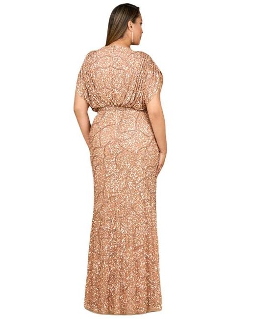 LARA New York Metallic Beaded Gown With Draped Cape Sleeves