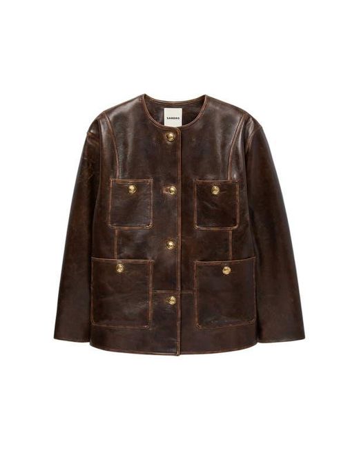 Sandro Red Long Distressed Leather Jacket