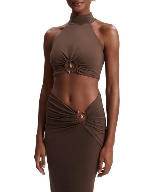 Bardot Brown Neve Cutout Mock Neck Crop Top